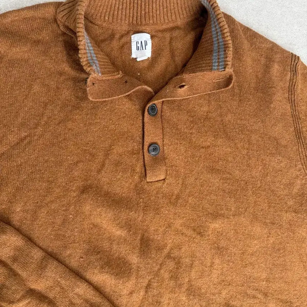 [BUNJANG] GAP Brown Men's Henley Neck Wood Button Knit XL / [상태 깨끗 정품] GAP 브라운 남성 헨리넥 우드 버튼 니트 XL 아메리칸 클래식