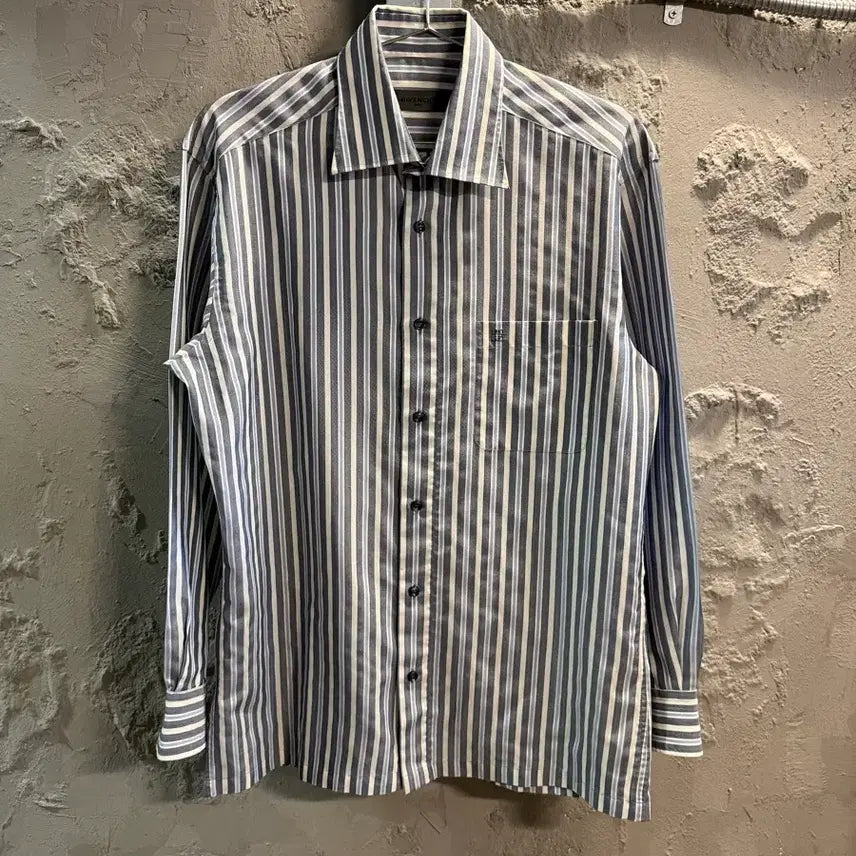 [BUNJANG] Givenchy Striped Logo Pocket Shirt Blue / 95 지방시 GIVENCHY 스트라이프 로고 포켓 셔츠 블루