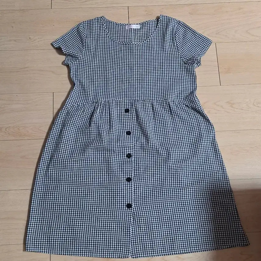 [BUNJANG] Gingham Check Button Short Sleeve Dress / 체크무늬 단추 원피스