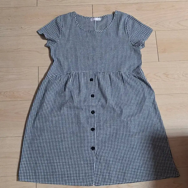 [BUNJANG] Gingham Check Button Short Sleeve Dress / 체크무늬 단추 원피스