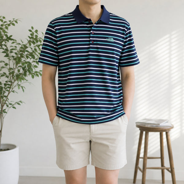 [BUNJANG] The North Face Stripe Short Sleeve Polo T-Shirt (Men's Size 100) / [100]노스페이스 스트라이프 반팔 카라티