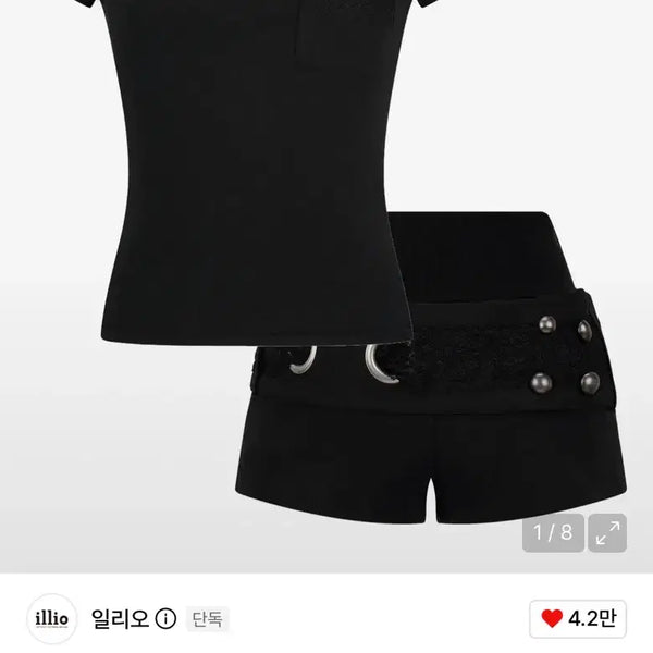 [BUNJANG] ILLIOS x BITHO Square Neck Lace Pocket T-shirt + Lace Belted Shorts Set / 빛오 일리오 콜라보 black square neck lace Pocket T-shirt+Lace belted shorts
