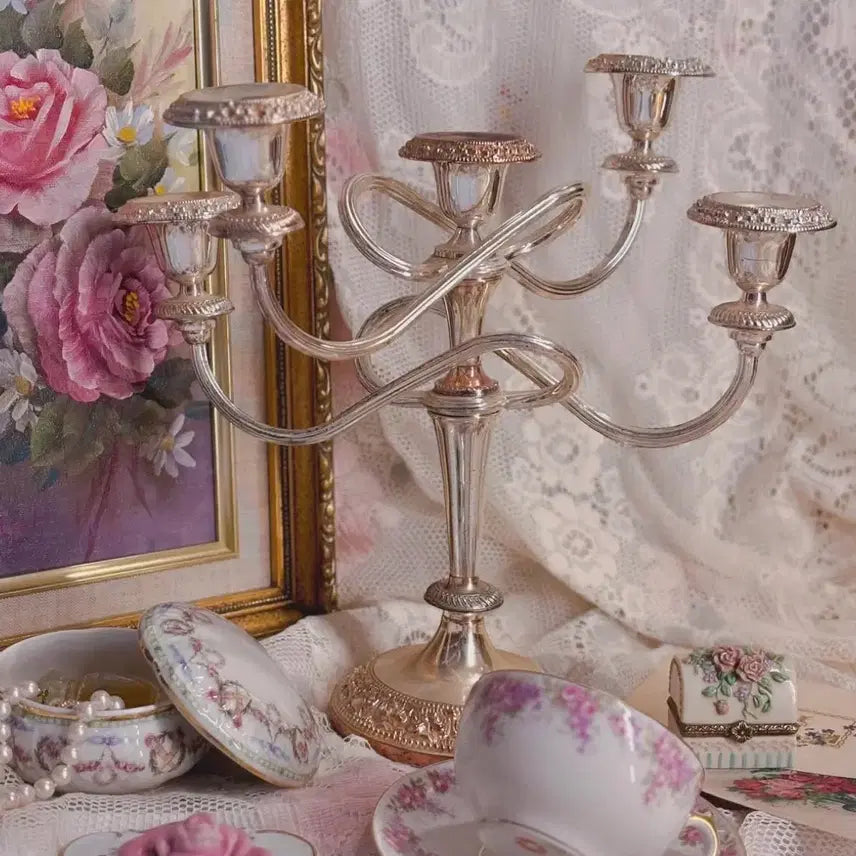 [BUNJANG] Antique Silver 5-Arm Candelabra / 은색 5구 앤틱 캔들 홀더 빈티지 실플 촛대