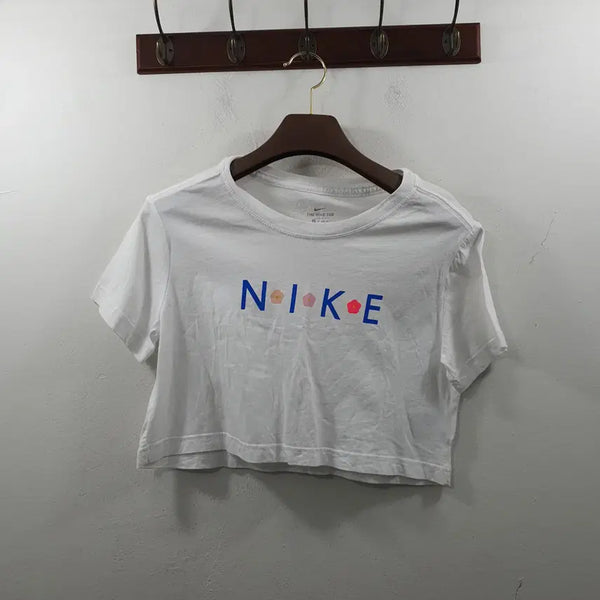 [BUNJANG] Nike Women's White Cropped Flower Short Sleeve T-Shirt XS / XS 나이키 여성 화이트 크롭 플라워 반팔 티셔츠