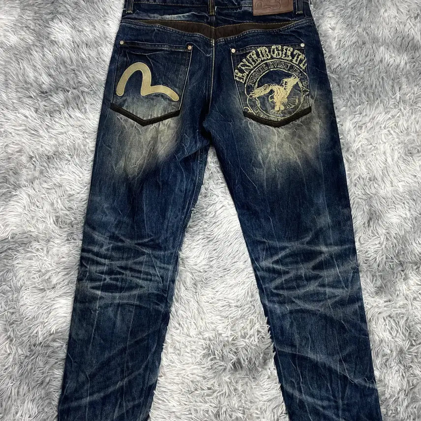 [BUNJANG] EVISU Signature Back Logo Desert Sagging Denim Pants 5386 / 에비수 시그니처 백로고 데저트 세깅 데님 팬츠 5386
