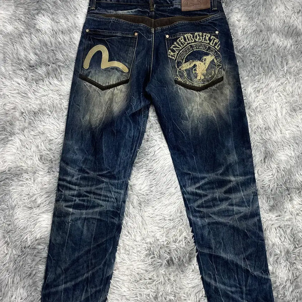[BUNJANG] EVISU Signature Back Logo Desert Sagging Denim Pants 5386 / 에비수 시그니처 백로고 데저트 세깅 데님 팬츠 5386