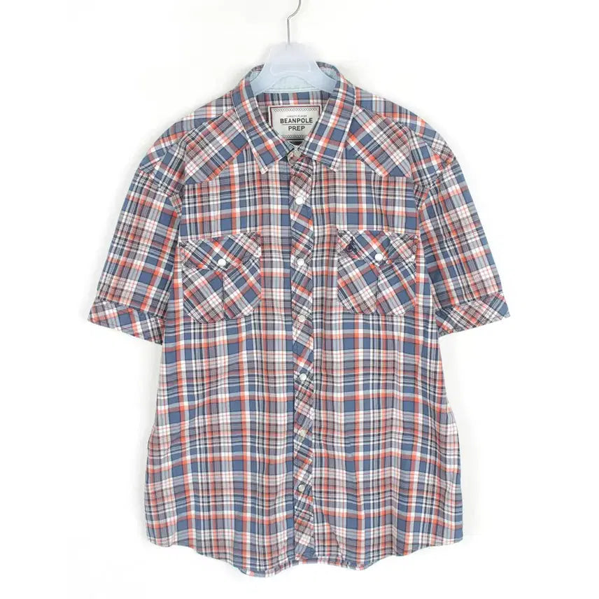 [BUNJANG] Beanpole Western Short-Sleeve Shirt Men's L Checkered Shirt NB7140 / 빈폴 웨스턴 반팔 남방 남성L 체크 셔츠 NB7140