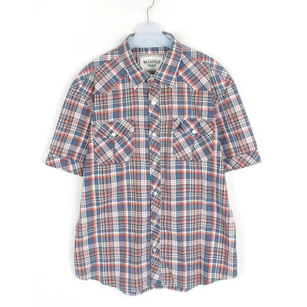 [BUNJANG] Beanpole Western Short-Sleeve Shirt Men's L Checkered Shirt NB7140 / 빈폴 웨스턴 반팔 남방 남성L 체크 셔츠 NB7140