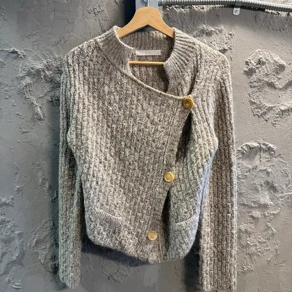 [BUNJANG] SYSTEM Diagonal Button Bouclé Knit Cardigan Beige / 90 시스템 SYSTEM 사선 버튼 보클 니트 가디건 베이지