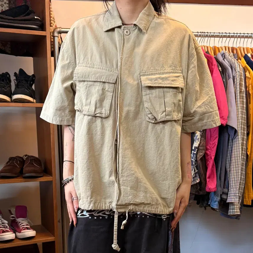 [BUNJANG] HALHAM Ripstop Military Oversized Short Sleeve Shirt / HALHAM 립스탑 밀리터리 오버사이즈 반팔셔츠 L 표기 FREE추천