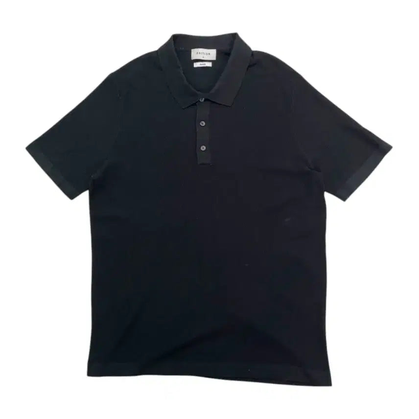 [BUNJANG] EDITION Black Linen Blend Collar Short Sleeve Knit Size 110 / 에디션 EDITION 블랙 린넨 혼방 카라 반팔 니트 110