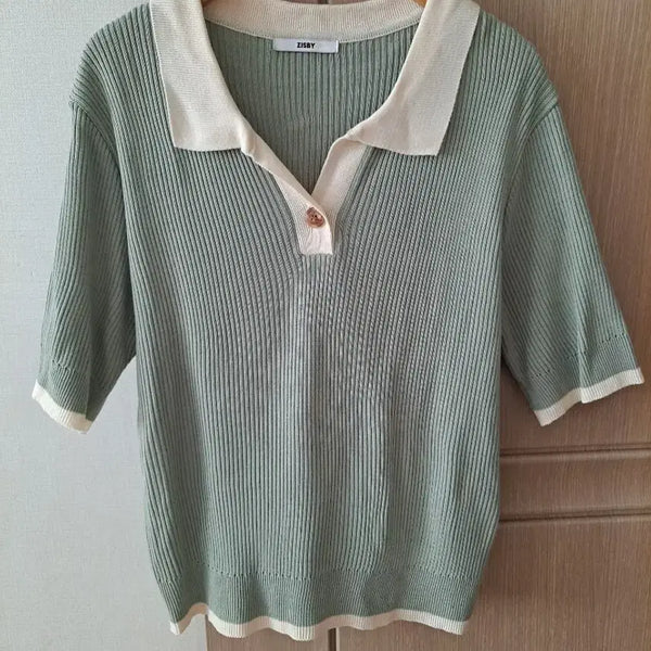 [BUNJANG] ZISBY Color Block Short Sleeve T-Shirt / ZISBY 배색 반팔티
