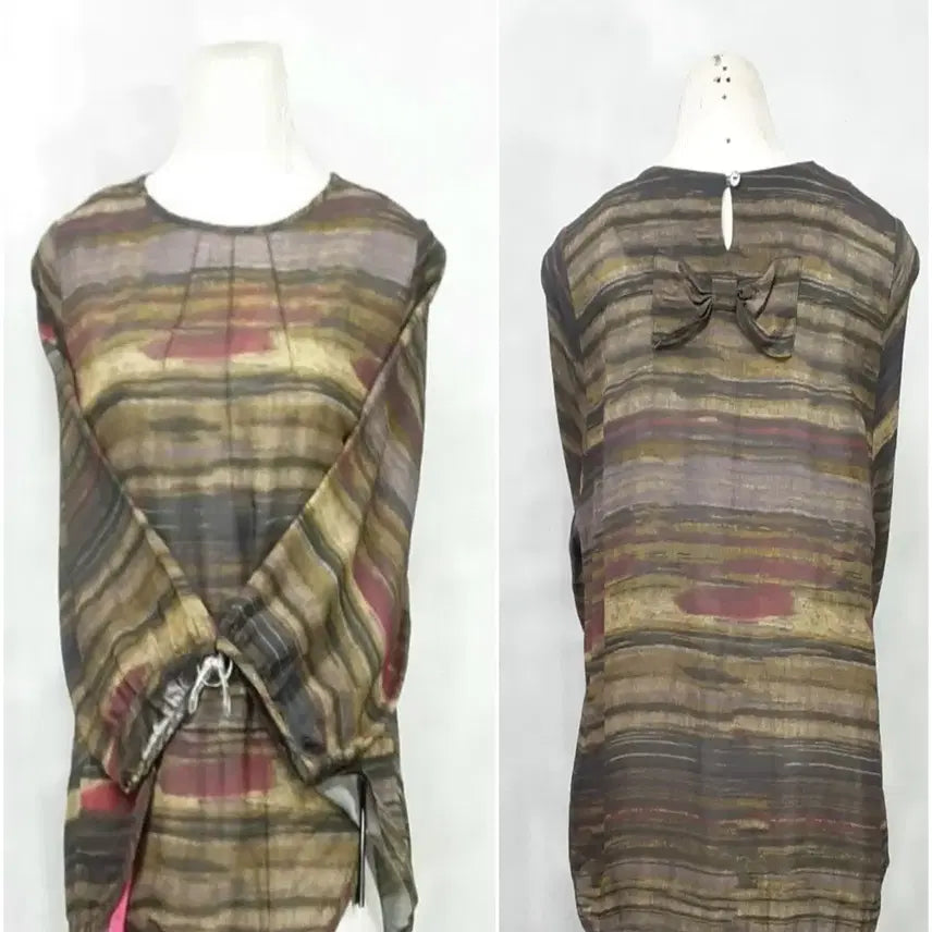 [BUNJANG] Sand Breeze Rayon Blouse with Front Cut and Back Ribbon Detail / 산들바람/인견블라우스 / 앞 3컷 뒤 리본장식/ 통통66/기장59
