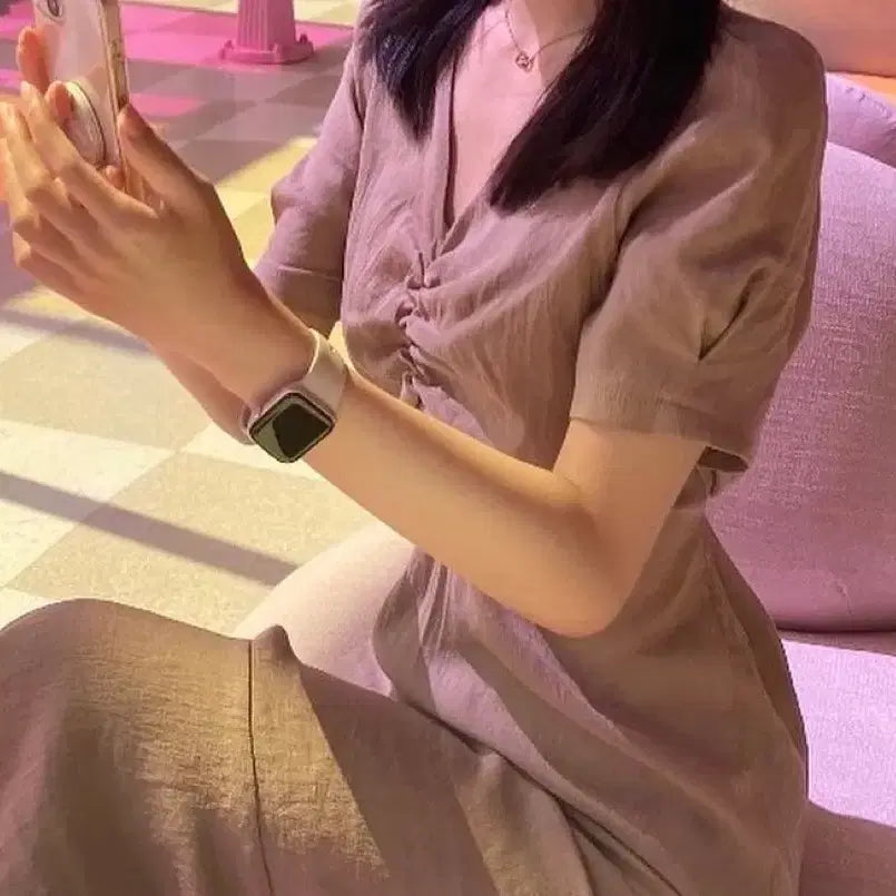 [BUNJANG] Beige Shirring Long Dress / 베이지 셔링 롱 원피스
