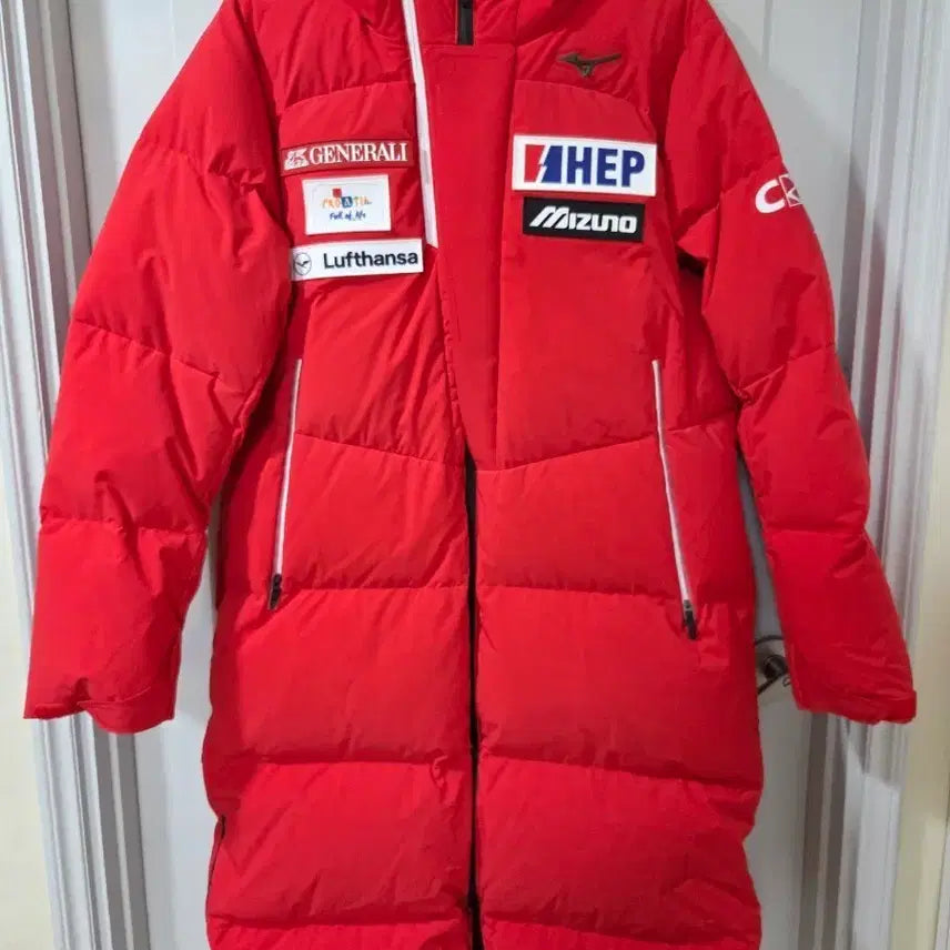 [BUNJANG] Mizuno CRO SKI Long Down Padded Jacket Red XL (105) / 미즈노 CRO SKI 롱다운 XL(105) 레드 크로스키패딩
