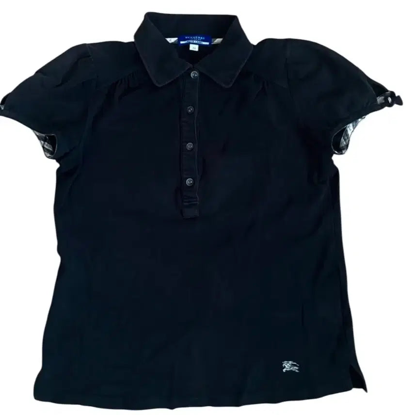[BUNJANG] Burberry Blue Label Black Puff Sleeve Embroidered Polo T-Shirt (Size 38) / 버버리 블루라벨 블랙 퍼프 반팔 폴로 티셔츠 38