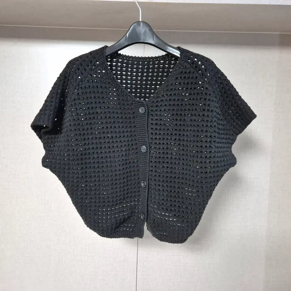 [BUNJANG] DEMAR Cropped Crochet Short-Sleeve Cardigan Black / DEMAR 크로쉐 반팔 블랙 크롭형 가디건