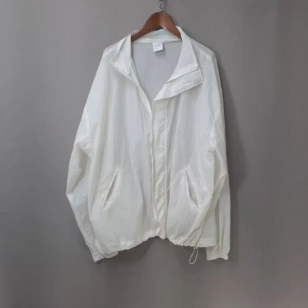 [BUNJANG] White Windbreaker Zip-Up Jacket / 화이트 바람막이 집업 자켓