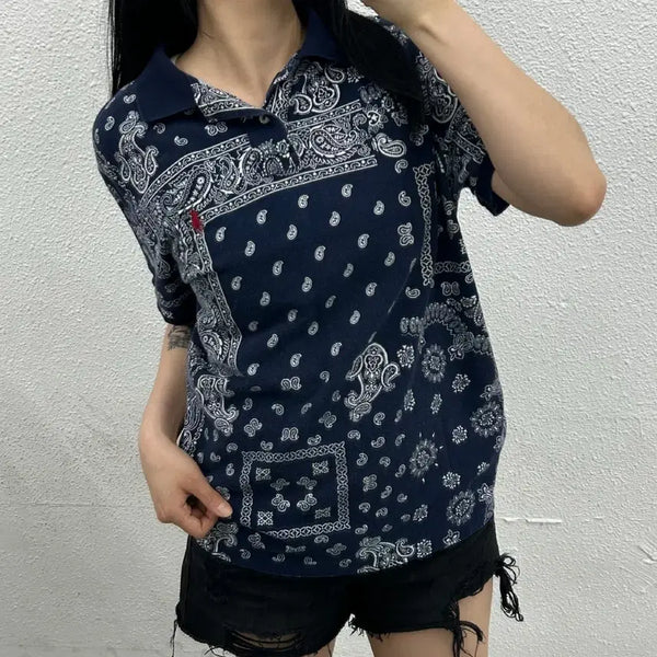 [BUNJANG] Polo Ralph Lauren Red Pony Mandala Navy T-Shirt L / 폴로 랄프로렌 레드포니 만다라 네이비 pk반팔 L