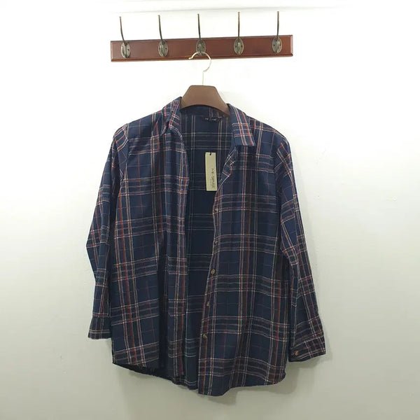 [BUNJANG] F Missense Women's Navy Daily Check Shirt / F 미센스 여성 네이비 데일리 체크 남방 셔츠