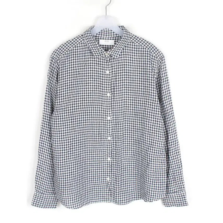 [BUNJANG] Uniqlo Linen Checked Shirt Women's S / 유니클로 린넨 남방 여성S 마 체크 셔츠 NB7143