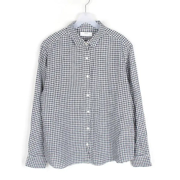 [BUNJANG] Uniqlo Linen Checked Shirt Women's S / 유니클로 린넨 남방 여성S 마 체크 셔츠 NB7143