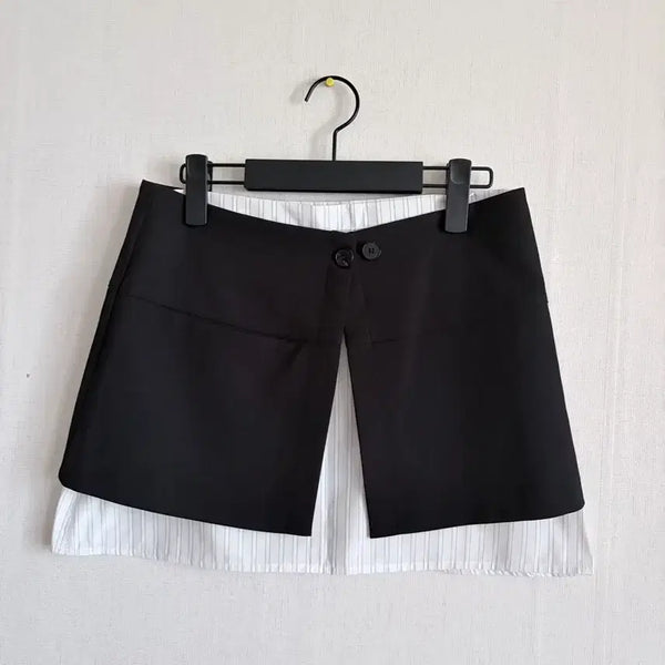 [BUNJANG] BREATHE Layered Mini Skirt Set (Black Overskirt + White Pinstripe) / [새상품] 블랙 레이어드 스커트 + 화이트 핀스트라이프 미니스커트 S