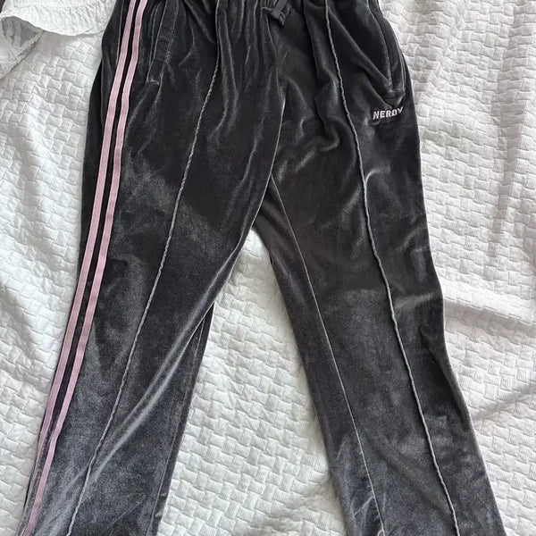 [BUNJANG] Nerdy Velvet Training Pants Grey Pink / nerdy 벨벳 트레이닝 팬츠 그레이 핑크 바지