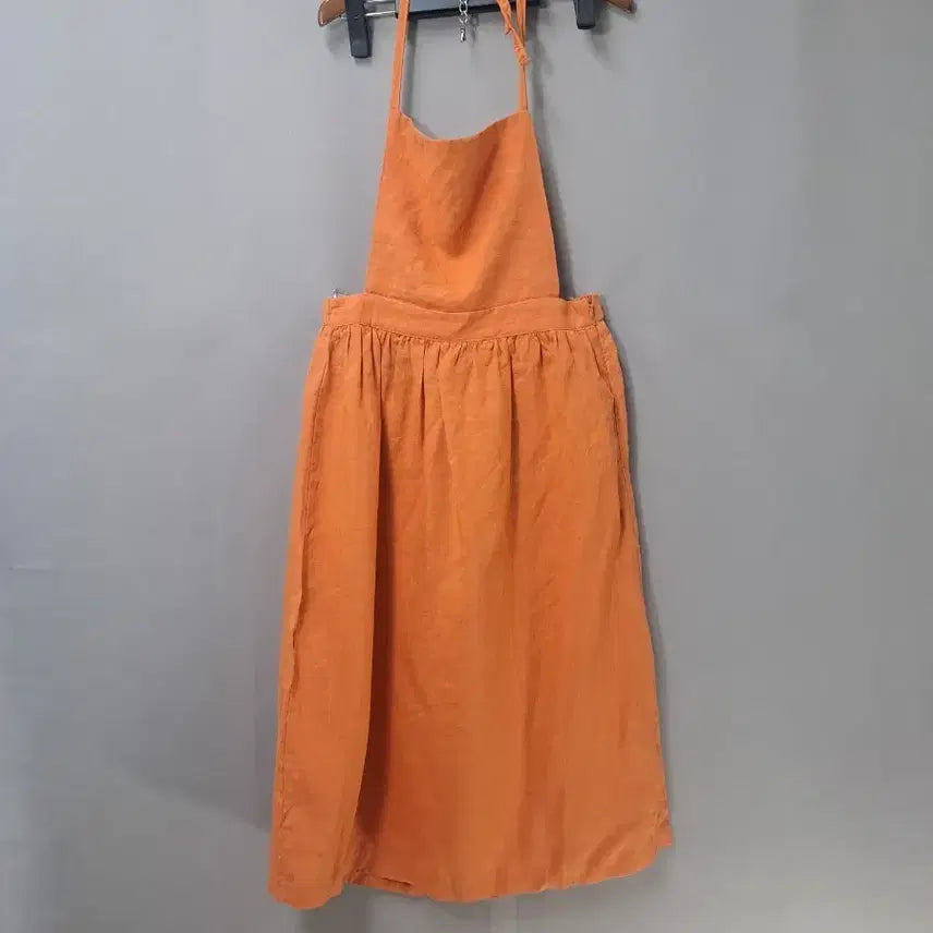 [BUNJANG] Linen Orange Overalls Dress / 린넨 주황  멜빵 원피스