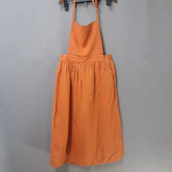 [BUNJANG] Linen Orange Overalls Dress / 린넨 주황  멜빵 원피스
