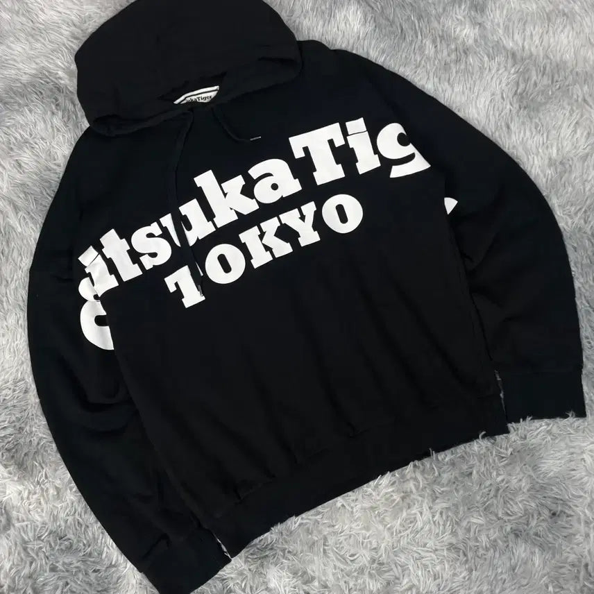 [BUNJANG] Onitsuka Tiger Japan Tokyo Big Logo Hoodie T-Shirt Black / 오니츠카타이거 재팬 도쿄 빅로고 후드 티셔츠 블랙 5392