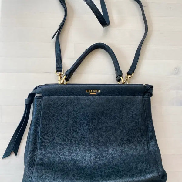 [BUNJANG] Nina Ricci Cowhide Shoulder Bag Black / 니나리치 가방 소가죽 숄더백 블랙