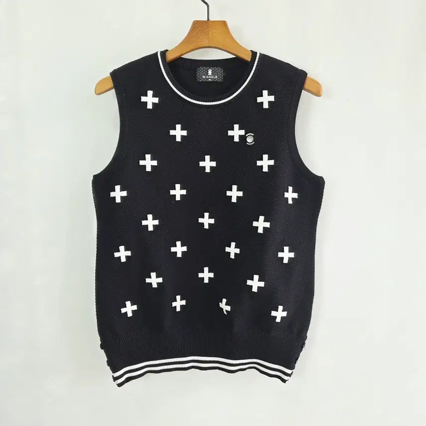 [BUNJANG] W.Angle Women's Golf Knit Vest Black White / 와이드앵글 여성 골프 니트 베스트 95 블랙 화이트