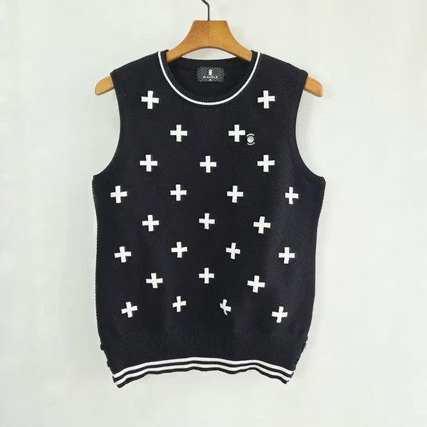 [BUNJANG] W.Angle Women's Golf Knit Vest Black White / 와이드앵글 여성 골프 니트 베스트 95 블랙 화이트