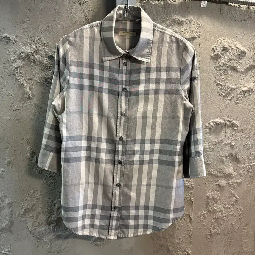 [BUNJANG] Burberry Big Check Roll-up 7-Sleeve Shirt Grey / S 버버리 BURBERRY 빅체크 롤업 7부 셔츠 그레이