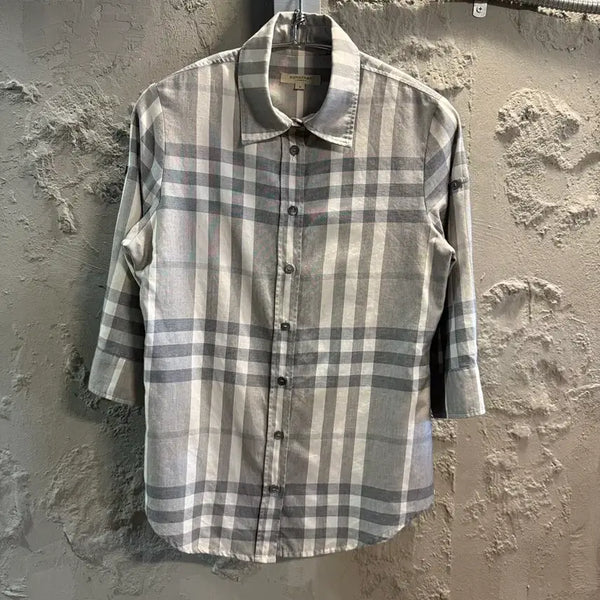 [BUNJANG] Burberry Big Check Roll-up 7-Sleeve Shirt Grey / S 버버리 BURBERRY 빅체크 롤업 7부 셔츠 그레이