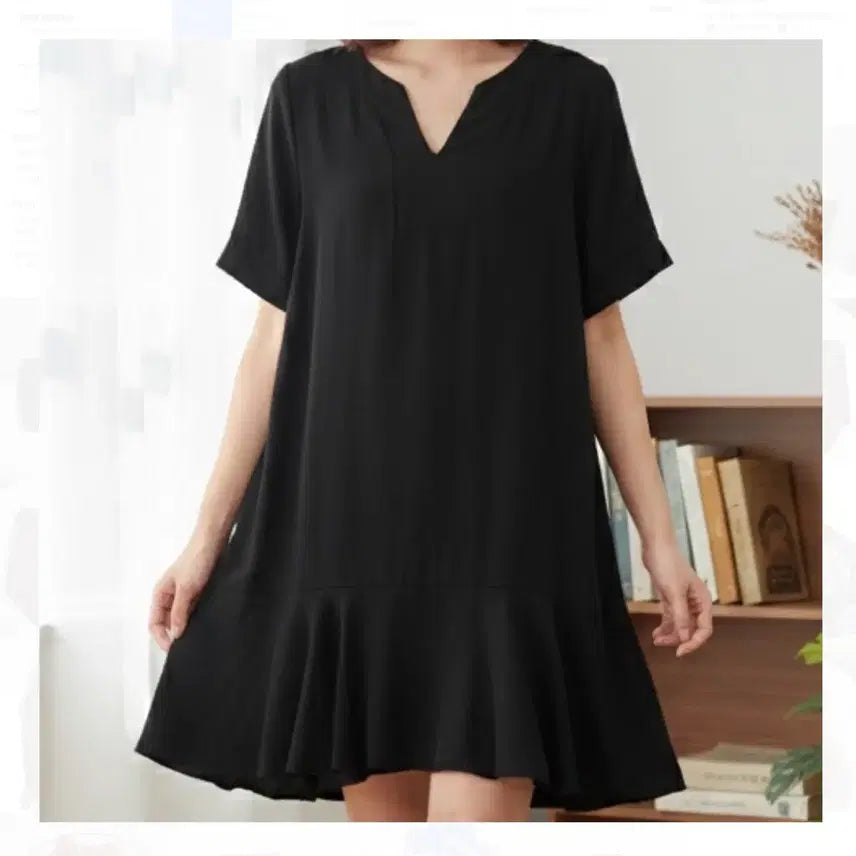 [BUNJANG] Black Mini Dress Linen Blend / 블랙 미니 원피스 린넨혼방