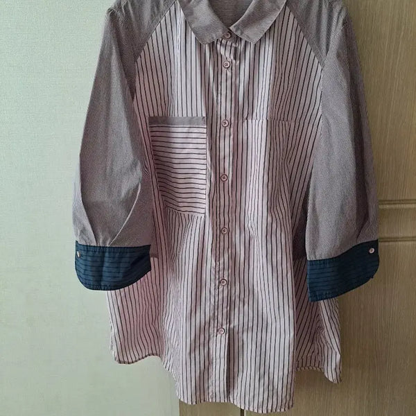 [BUNJANG] Crocodile Travel Colorblock Seersucker Stripe Shirt / 크로커다일 트레블 배색 바스락 스트라이프 셔츠
