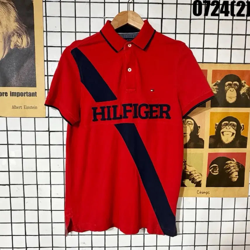[BUNJANG] Tommy Hilfiger Red Color Block Short Sleeve Polo Shirt Size S / 타미힐피거 레드 배색 반팔 카라티 S 0724