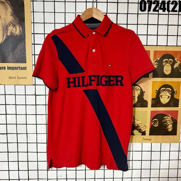 [BUNJANG] Tommy Hilfiger Red Color Block Short Sleeve Polo Shirt Size S / 타미힐피거 레드 배색 반팔 카라티 S 0724