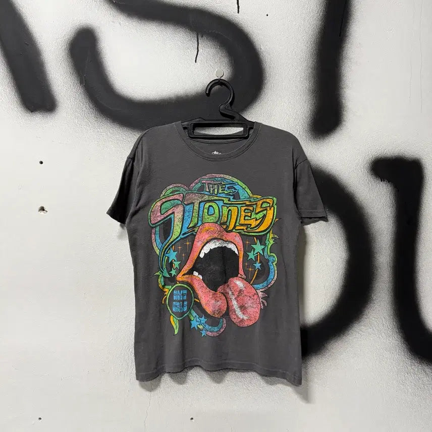 [BUNJANG] Rolling Stones Y2K Big Logo Printing Punk Short Sleeve T-Shirt Grey / 롤링스톤스 y2k 빅 로고 프린팅 펑크 반팔 티셔츠 그레이