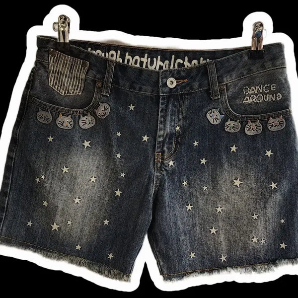 [BUNJANG] Japanese Vintage Rough Cat Patch Denim Shorts / 일본빈티지 러프고양이 패치 데님 쇼츠 30