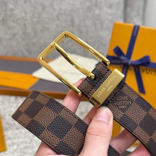 [BUNJANG] Louis Vuitton Damier Belt with Gold Buckle / 루이비통 벨트 다미에 골드 버클