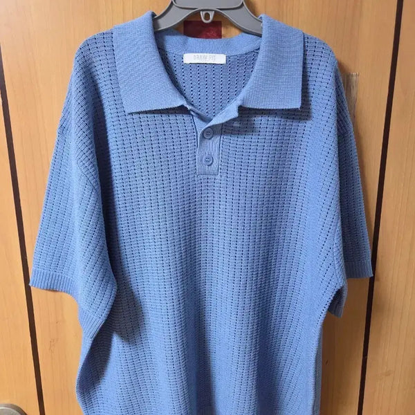 [BUNJANG] Drawfit Knit Short Sleeve T-Shirt Blue / 드로우핏 니트 반팔 블루