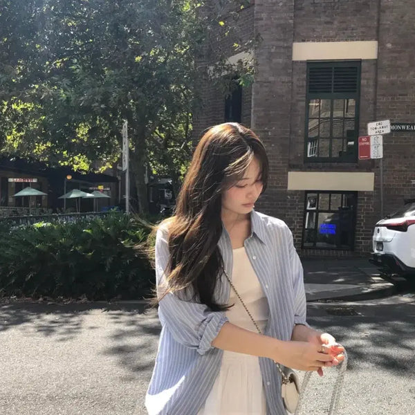 [BUNJANG] ONCE Merci Stripe Shirt Blouse / 온스 메르시 스트라이프 셔츠 블라우스 살안타템