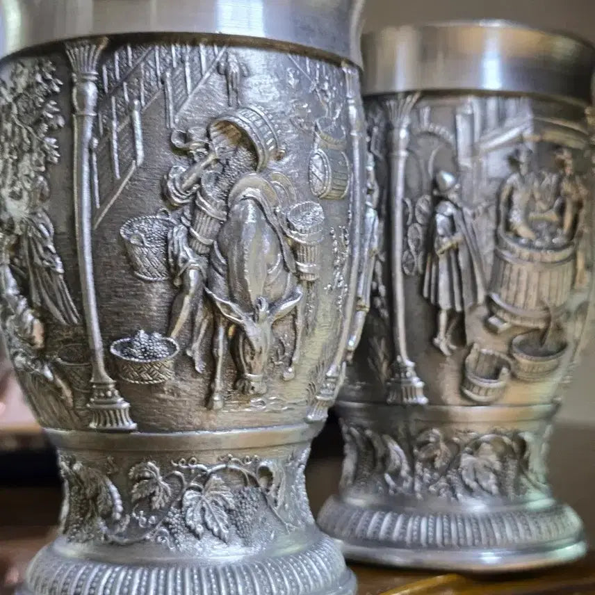[BUNJANG] Vintage Pewter Cups Set of 2 / 주석 컵 2개 세트 빈티지 틴 주석 컵 (높이11cm 지름7.5cm)