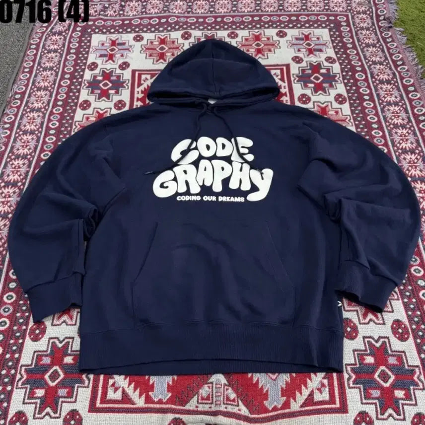 [BUNJANG] Code:Graphy Navy Hoodie 0716 / 코드그라피 후드티 네이비 0716