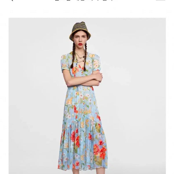 [BUNJANG] Zara Floral Pattern Midi Dress / 자라 플로럴 패턴 미디 원피스 M