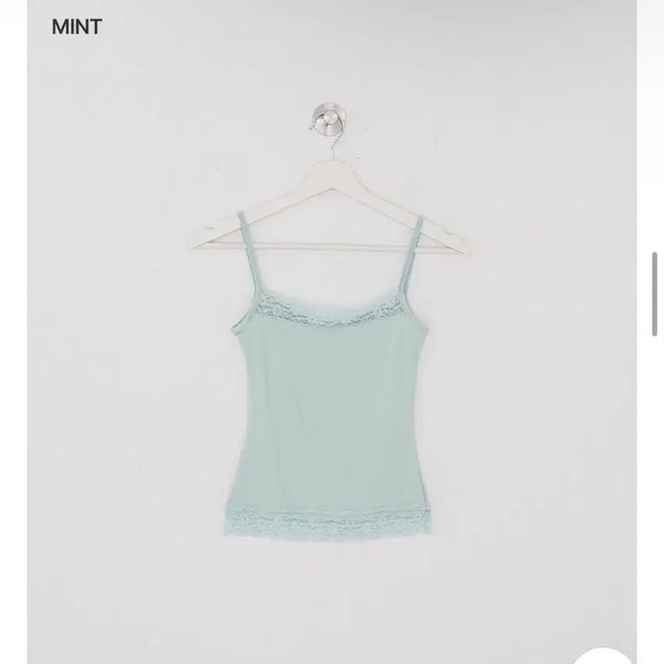 [BUNJANG] ZigZag Mint Sleeveless Top with Polkadot Lace / 지그재그 민트나시 (폴러드 레이스 나시 슬리브리스)