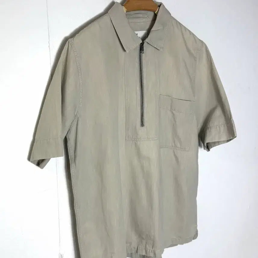 [BUNJANG] Margaret Howell Beige Half-Zip Short-Sleeve Shirt / 마가렛호웰 셔츠